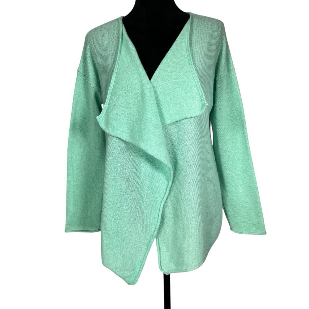 Claudia Nichole Green Cashmere Sweater Open Front Draped Mint Relaxed Waterfall